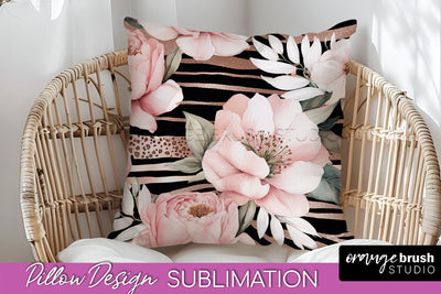 Watercolor Flowers Pillow Cover - Summer Pillow Sublimation Sublimation OrangeBrushStudio 