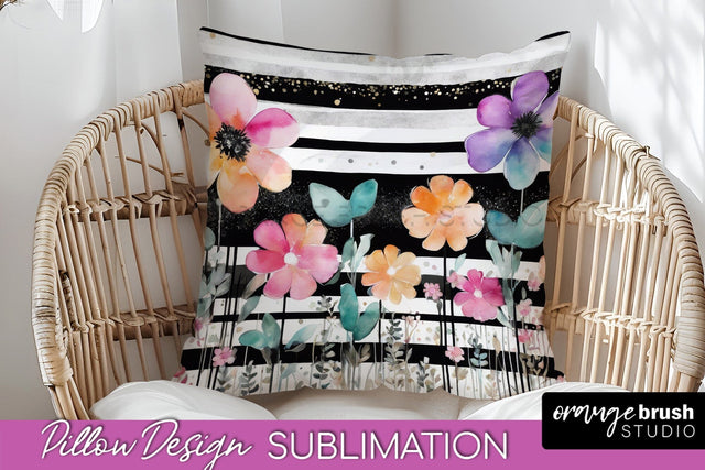 Watercolor Flowers Pillow Cover - Summer Pillow Sublimation Sublimation OrangeBrushStudio 