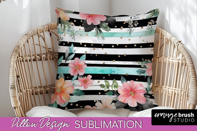 Watercolor Flowers Pillow Cover - Summer Pillow Sublimation Sublimation OrangeBrushStudio 