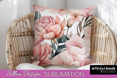 Watercolor Flowers Pillow Cover - Summer Pillow Sublimation Sublimation OrangeBrushStudio 