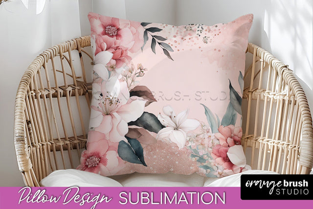 Watercolor Flowers Pillow Cover - Summer Pillow Sublimation Sublimation OrangeBrushStudio 