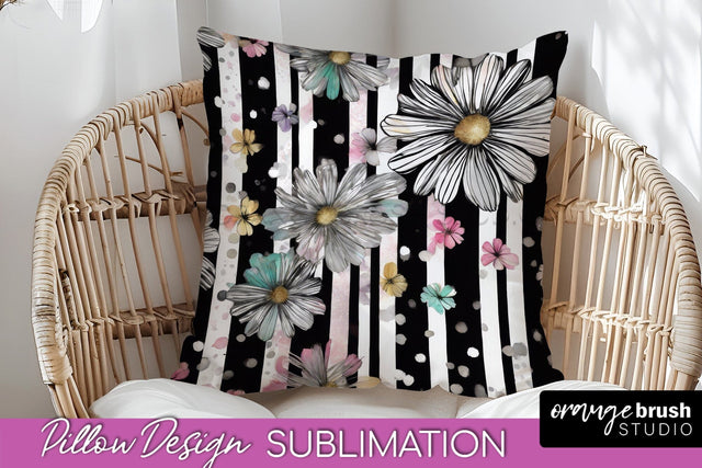 Watercolor Flowers Pillow Cover - Summer Pillow Sublimation Sublimation OrangeBrushStudio 