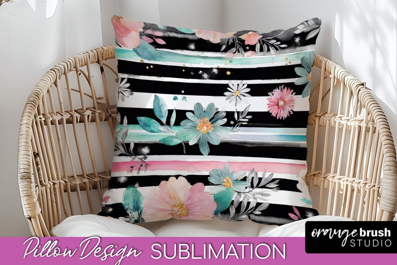 Watercolor Flowers Pillow Cover - Summer Pillow Sublimation Sublimation OrangeBrushStudio 