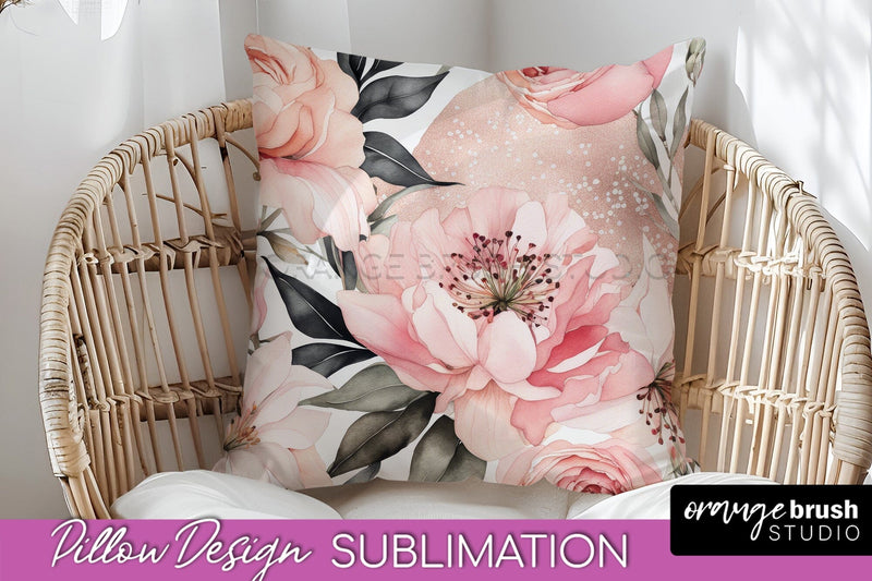Watercolor Flowers Pillow Cover - Summer Pillow Sublimation Sublimation OrangeBrushStudio 