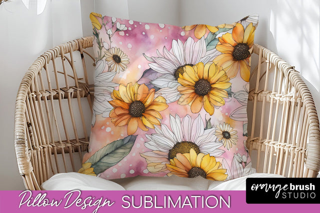 Watercolor Flowers Pillow Cover - Summer Pillow Sublimation Sublimation OrangeBrushStudio 