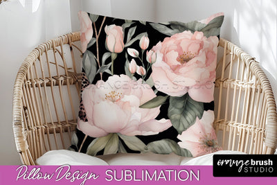 Watercolor Flowers Pillow Cover - Summer Pillow Sublimation Sublimation OrangeBrushStudio 