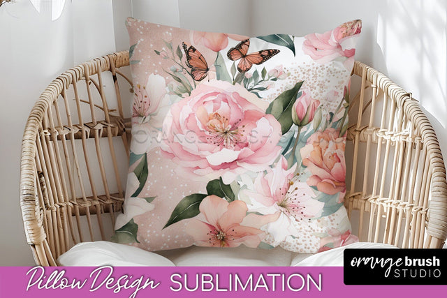 Watercolor Flowers Pillow Cover - Summer Pillow Sublimation Sublimation OrangeBrushStudio 