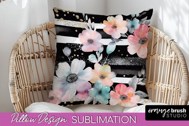 Watercolor Flowers Pillow Cover - Summer Pillow Sublimation Sublimation OrangeBrushStudio 