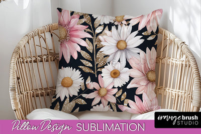 Watercolor Flowers Pillow Cover - Summer Pillow Sublimation Sublimation OrangeBrushStudio 