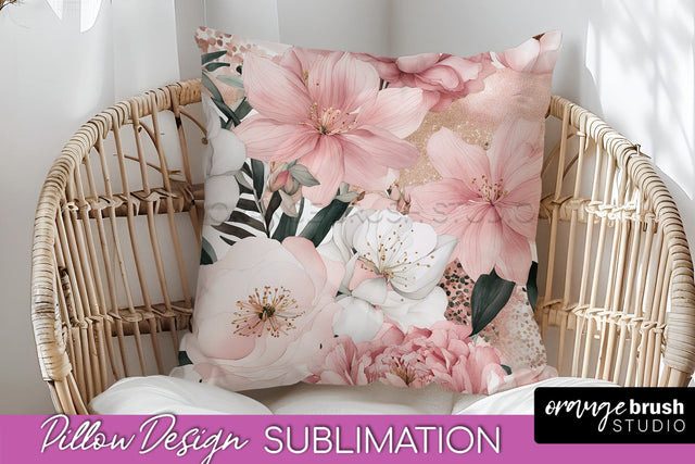 Watercolor Flowers Pillow Cover - Summer Pillow Sublimation Sublimation OrangeBrushStudio 