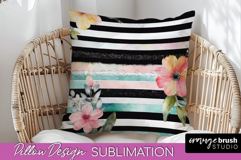 Watercolor Flowers Pillow Cover - Summer Pillow Sublimation Sublimation OrangeBrushStudio 