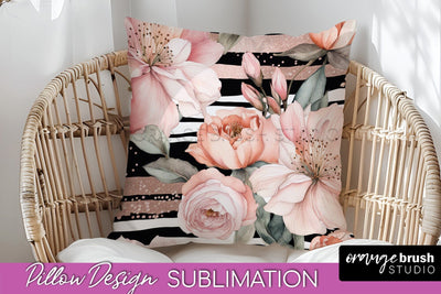 Watercolor Flowers Pillow Cover - Summer Pillow Sublimation Sublimation OrangeBrushStudio 
