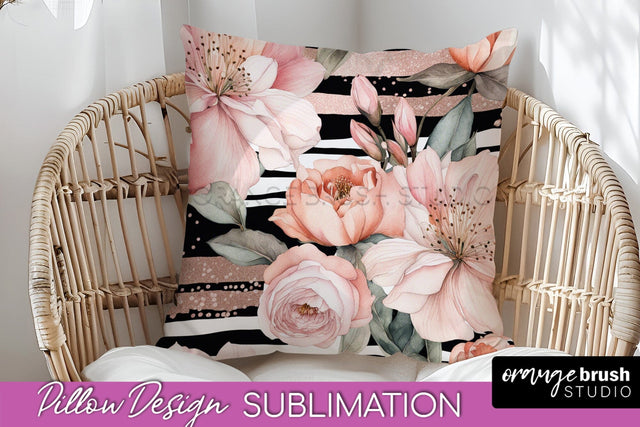 Watercolor Flowers Pillow Cover - Summer Pillow Sublimation Sublimation OrangeBrushStudio 