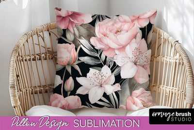 Watercolor Flowers Pillow Cover - Summer Pillow Sublimation Sublimation OrangeBrushStudio 