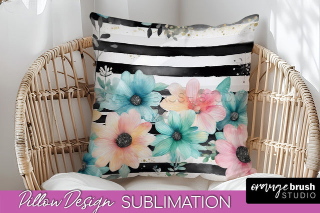 Watercolor Flowers Pillow Cover - Summer Pillow Sublimation Sublimation OrangeBrushStudio 