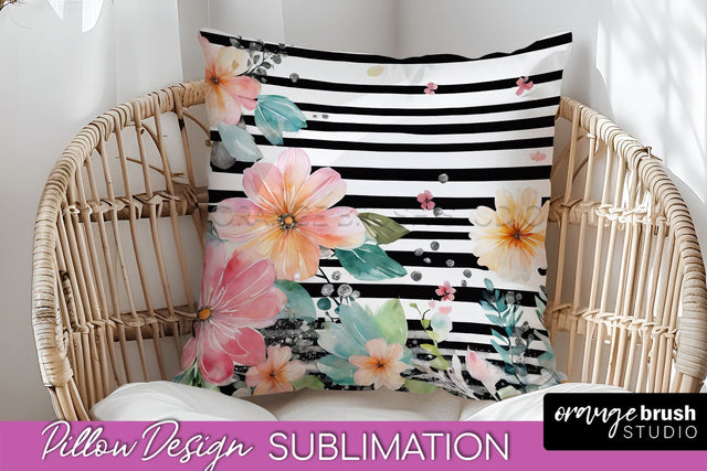 Watercolor Flowers Pillow Cover - Summer Pillow Sublimation Sublimation OrangeBrushStudio 