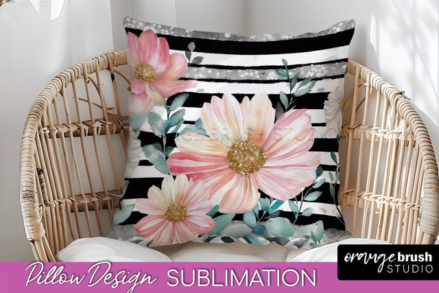 Watercolor Flowers Pillow Cover - Summer Pillow Sublimation Sublimation OrangeBrushStudio 
