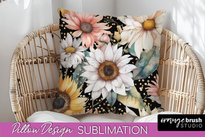 Watercolor Flowers Pillow Cover - Summer Pillow Sublimation Sublimation OrangeBrushStudio 