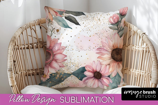 Watercolor Flowers Pillow Cover - Summer Pillow Sublimation Sublimation OrangeBrushStudio 