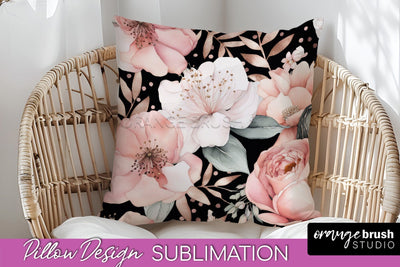 Watercolor Flowers Pillow Cover - Summer Pillow Sublimation Sublimation OrangeBrushStudio 
