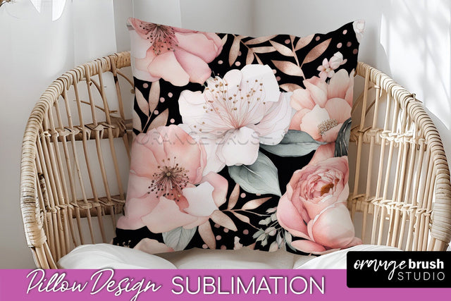 Watercolor Flowers Pillow Cover - Summer Pillow Sublimation Sublimation OrangeBrushStudio 
