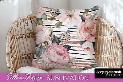 Watercolor Flowers Pillow Cover - Summer Pillow Sublimation Sublimation OrangeBrushStudio 
