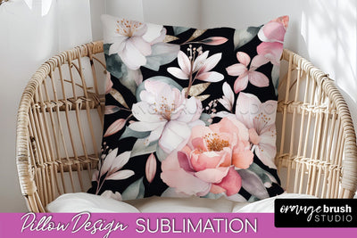 Watercolor Flowers Pillow Cover - Summer Pillow Sublimation Sublimation OrangeBrushStudio 