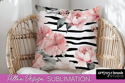 Watercolor Flowers Pillow Cover - Summer Pillow Sublimation Sublimation OrangeBrushStudio 
