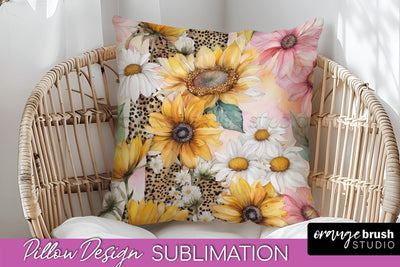 Watercolor Flowers Pillow Cover - Summer Pillow Sublimation Sublimation OrangeBrushStudio 