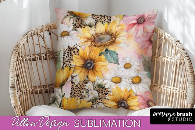 Watercolor Flowers Pillow Cover - Summer Pillow Sublimation Sublimation OrangeBrushStudio 