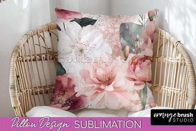 Watercolor Flowers Pillow Cover - Summer Pillow Sublimation Sublimation OrangeBrushStudio 