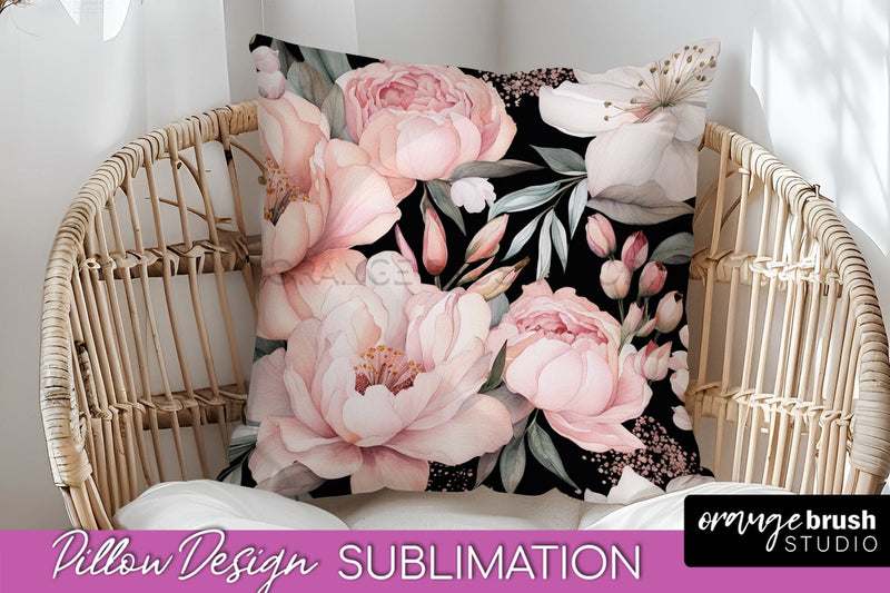 Watercolor Flowers Pillow Cover - Summer Pillow Sublimation Sublimation OrangeBrushStudio 
