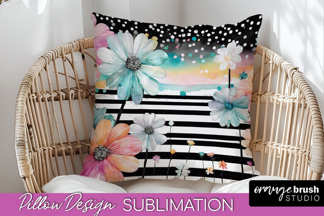 Watercolor Flowers Pillow Cover - Summer Pillow Sublimation Sublimation OrangeBrushStudio 