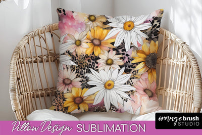 Watercolor Flowers Pillow Cover - Summer Pillow Sublimation Sublimation OrangeBrushStudio 