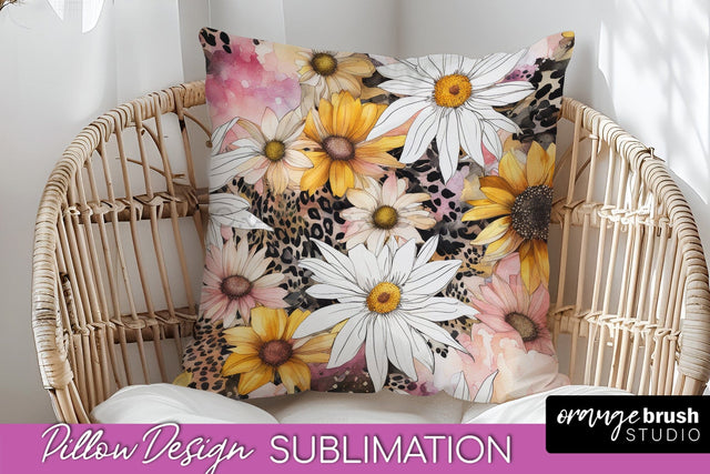 Watercolor Flowers Pillow Cover - Summer Pillow Sublimation Sublimation OrangeBrushStudio 