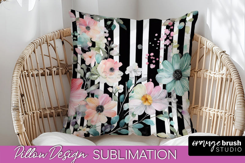 Watercolor Flowers Pillow Cover - Summer Pillow Sublimation Sublimation OrangeBrushStudio 