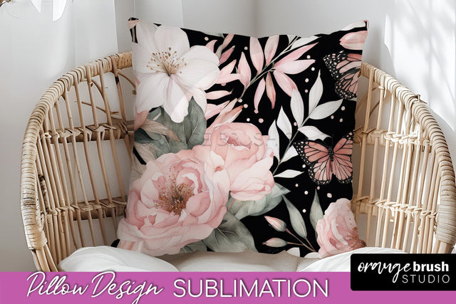Watercolor Flowers Pillow Cover - Summer Pillow Sublimation Sublimation OrangeBrushStudio 