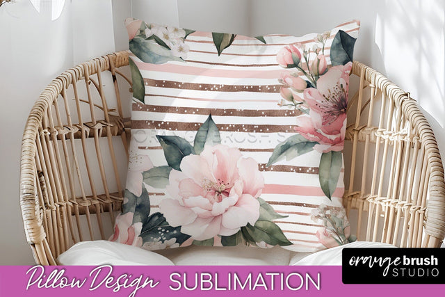 Watercolor Flowers Pillow Cover - Summer Pillow Sublimation Sublimation OrangeBrushStudio 