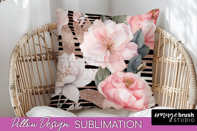 Watercolor Flowers Pillow Cover - Summer Pillow Sublimation Sublimation OrangeBrushStudio 