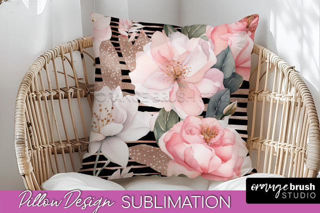 Watercolor Flowers Pillow Cover - Summer Pillow Sublimation Sublimation OrangeBrushStudio 