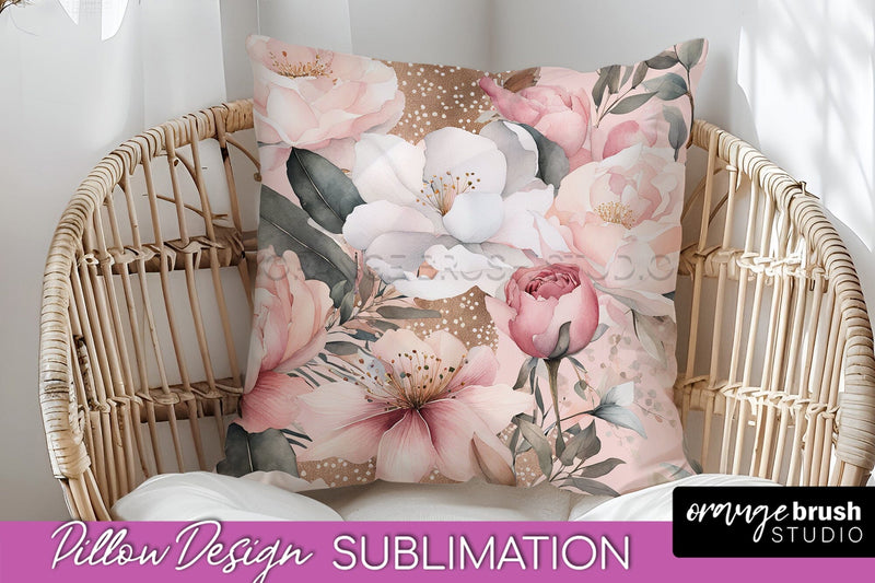 Watercolor Flowers Pillow Cover - Summer Pillow Sublimation Sublimation OrangeBrushStudio 