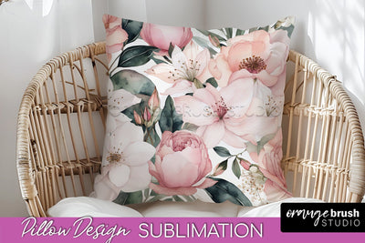 Watercolor Flowers Pillow Cover - Summer Pillow Sublimation Sublimation OrangeBrushStudio 