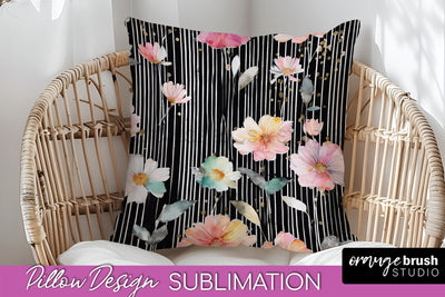 Watercolor Flowers Pillow Cover - Summer Pillow Sublimation Sublimation OrangeBrushStudio 