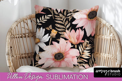 Watercolor Flowers Pillow Cover - Summer Pillow Sublimation Sublimation OrangeBrushStudio 