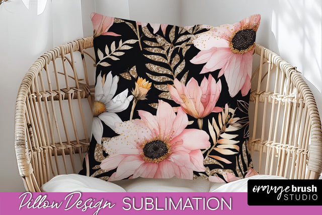 Watercolor Flowers Pillow Cover - Summer Pillow Sublimation Sublimation OrangeBrushStudio 