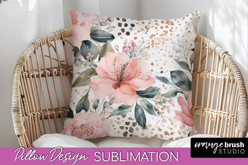 Watercolor Flowers Pillow Cover - Summer Pillow Sublimation Sublimation OrangeBrushStudio 