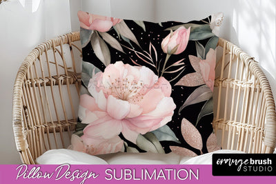 Watercolor Flowers Pillow Cover - Summer Pillow Sublimation Sublimation OrangeBrushStudio 