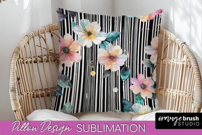 Watercolor Flowers Pillow Cover - Summer Pillow Sublimation Sublimation OrangeBrushStudio 