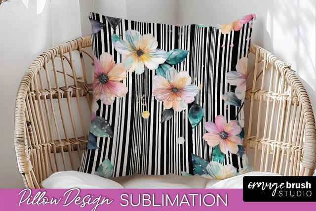 Watercolor Flowers Pillow Cover - Summer Pillow Sublimation Sublimation OrangeBrushStudio 