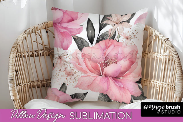 Watercolor Flowers Pillow Cover - Summer Pillow Sublimation Sublimation OrangeBrushStudio 